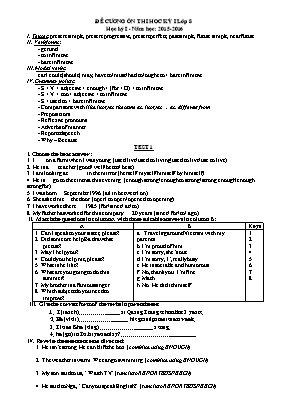 Đề cương ôn thi học kì 1 môn Tiếng Anh Lớp 8 - Năm học 2015-2016